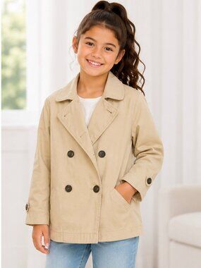 Uniqlo Kids Girls Khaki Trench Coat Size 5/6 Like New